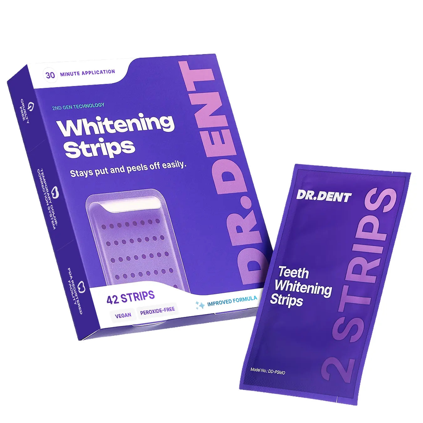 Experience a Radiant Smile with DRDENT Purple Teeth Whitening Strips - 14 or 42 Sessions of Gentle, Peroxide-Free Whitening for Sensitive Teeth