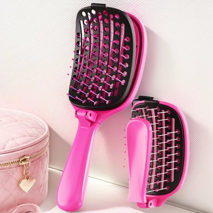 Folding Self-Cleaning Hair Styling Comb