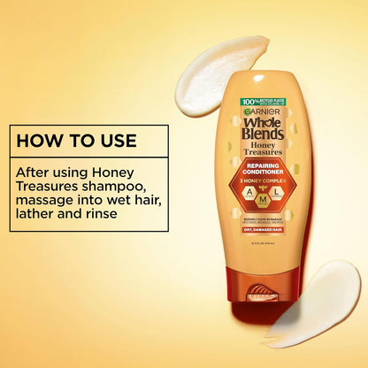 Garnier Whole Blends Honey Treasures Repairing Conditioner, for Dry, Damaged Hair, 3 Fl Oz (Travel Size), 1 Count (Packaging May Vary)