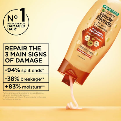 Garnier Whole Blends Honey Treasures Repairing Conditioner, for Dry, Damaged Hair, 3 Fl Oz (Travel Size), 1 Count (Packaging May Vary)