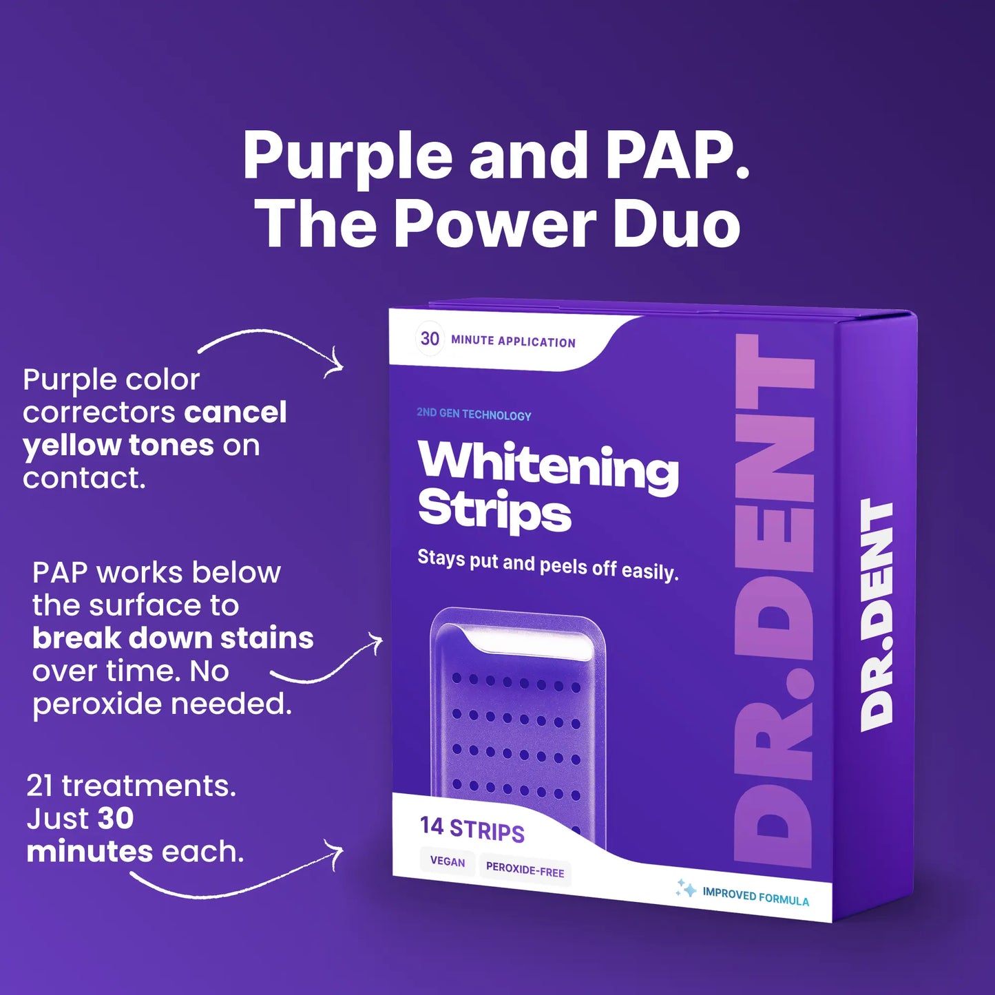 Experience a Radiant Smile with DRDENT Purple Teeth Whitening Strips - 14 or 42 Sessions of Gentle, Peroxide-Free Whitening for Sensitive Teeth