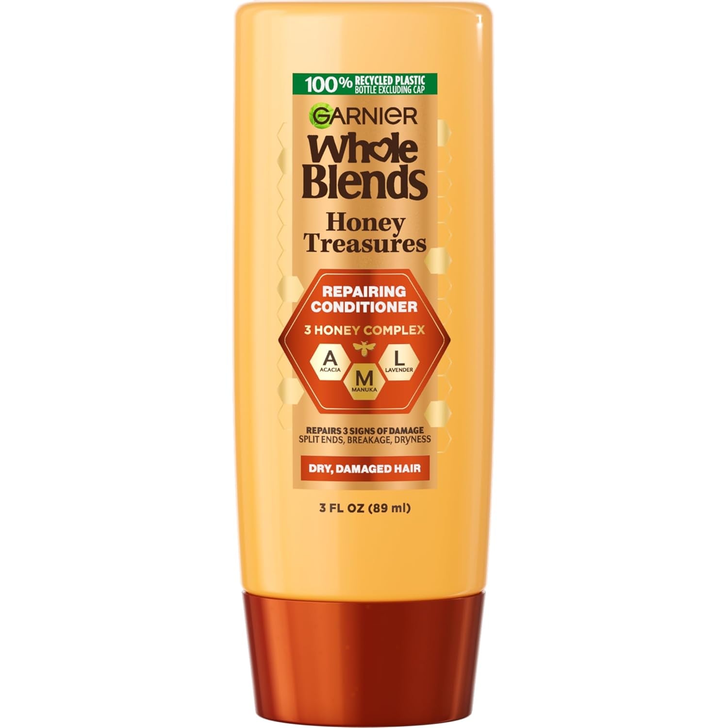 Garnier Whole Blends Honey Treasures Repairing Conditioner, for Dry, Damaged Hair, 3 Fl Oz (Travel Size), 1 Count (Packaging May Vary)
