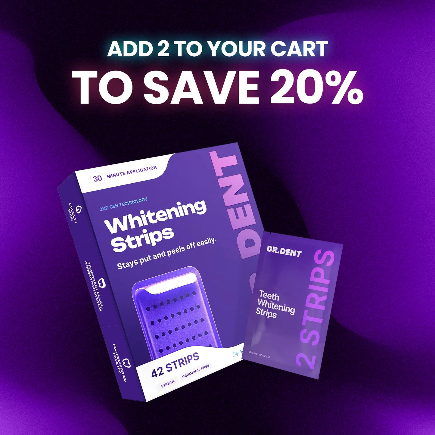 Experience a Radiant Smile with DRDENT Purple Teeth Whitening Strips - 14 or 42 Sessions of Gentle, Peroxide-Free Whitening for Sensitive Teeth