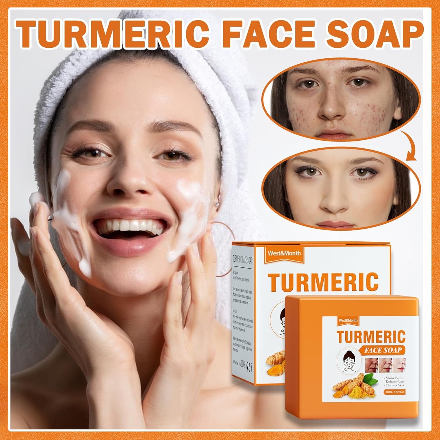 2PCS Turmeric Soap Bar for Face & Body,Turmeric Face Wash Soap