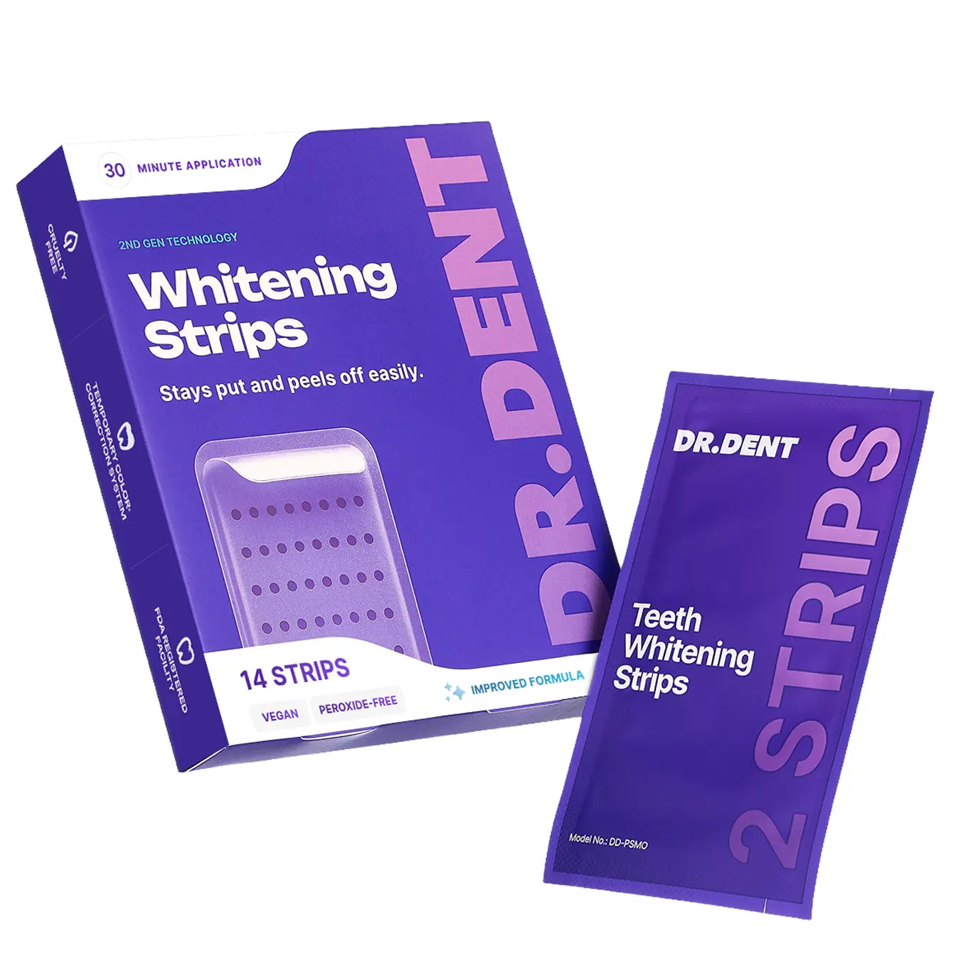 Experience a Radiant Smile with DRDENT Purple Teeth Whitening Strips - 14 or 42 Sessions of Gentle, Peroxide-Free Whitening for Sensitive Teeth
