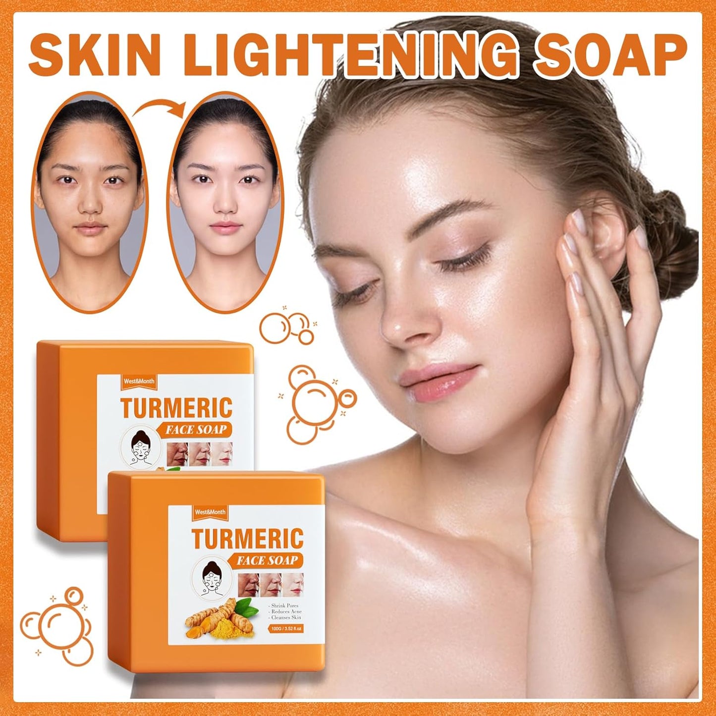 2PCS Turmeric Soap Bar for Face & Body,Turmeric Face Wash Soap