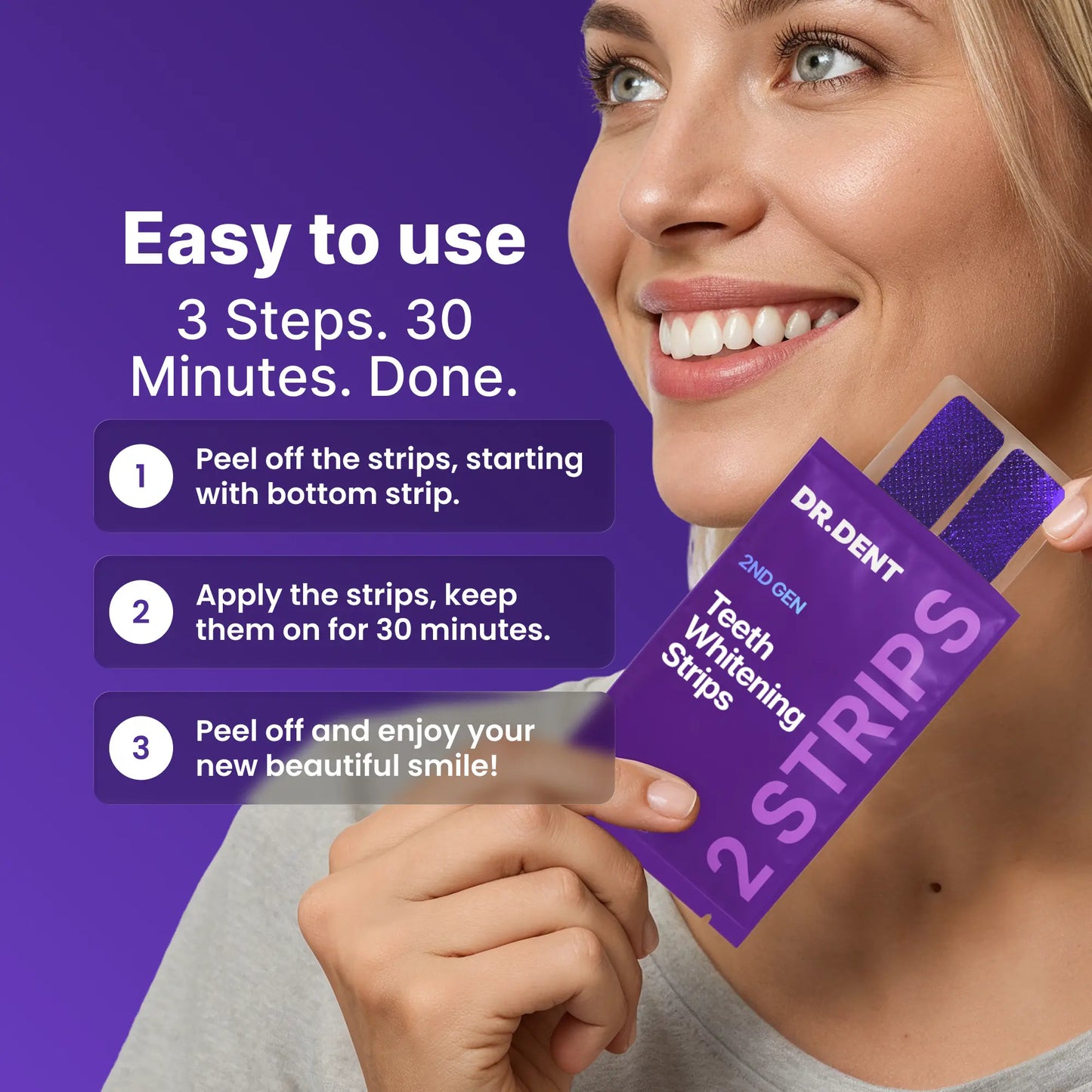 Experience a Radiant Smile with DRDENT Purple Teeth Whitening Strips - 14 or 42 Sessions of Gentle, Peroxide-Free Whitening for Sensitive Teeth
